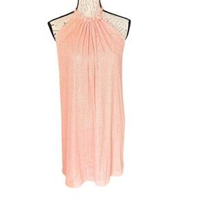 Trina Turk Strawberry Fields Pink Sequins Daria Shift Dress Bow Tie Size L, NWOT